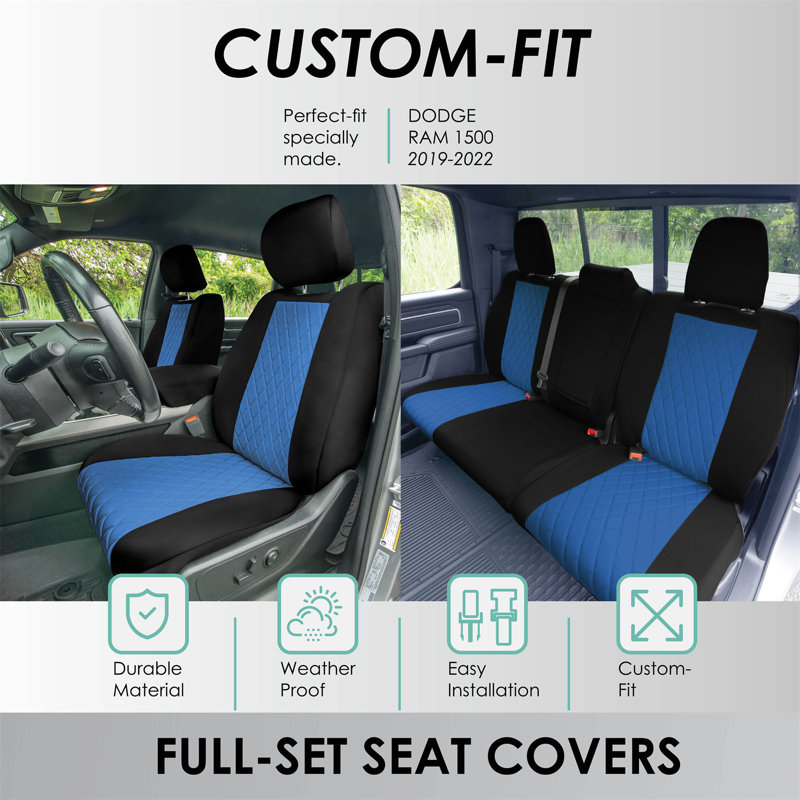 Neoprene CustomtoFit Seat Covers for 2019 to 2022 Dodge RAM 1500 Full Set, Blue