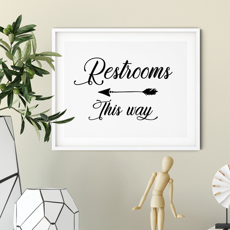 «Restroom This Way» (Cursive flèche gauche) - Reproduction d'art textuel sans cadre sur papier, H 8 po x 10 po x P 0,01 po