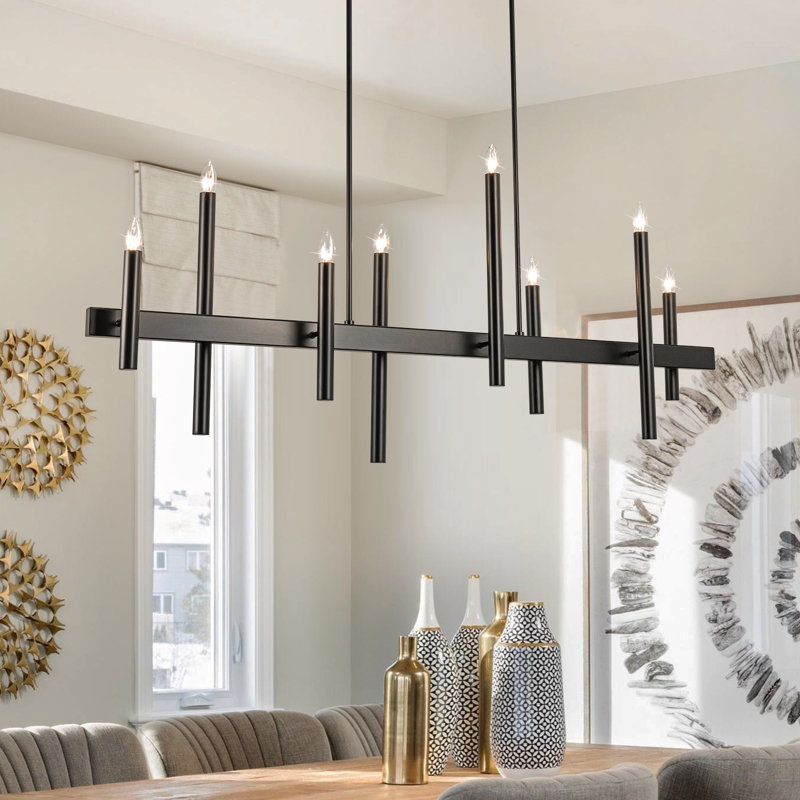 Trivon 8 - Light Dimmable Linear Kitchen Island Chandelier, Matte Black