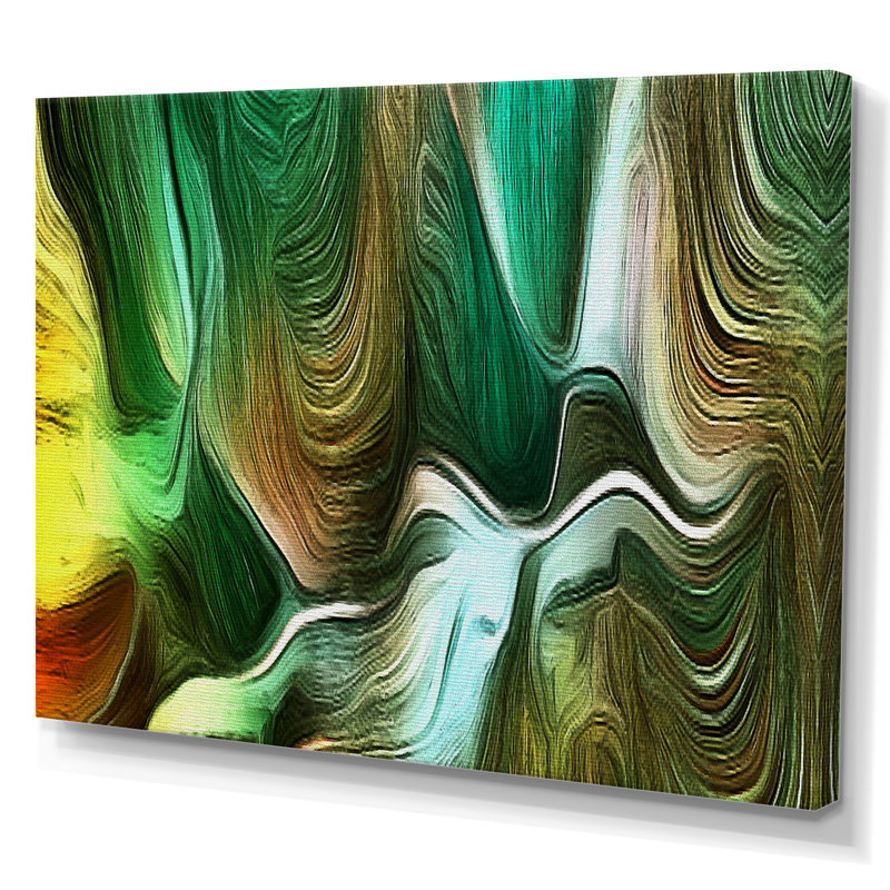 Vagues liquides dans les tons de vert IV - décoration murale moderne en toile, H 8 po x l 12 po x P 1 po, Toile tendue