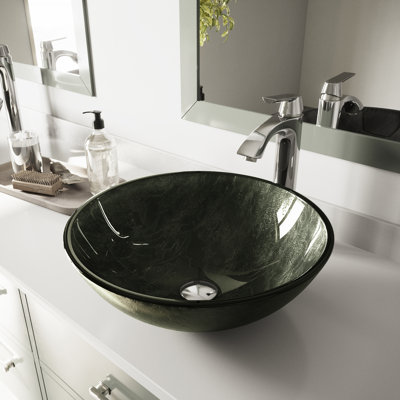 Giovanni 17" L x 17" W x 6" H Round Glass Vessel Bathroom Sink with 12" H Faucet
