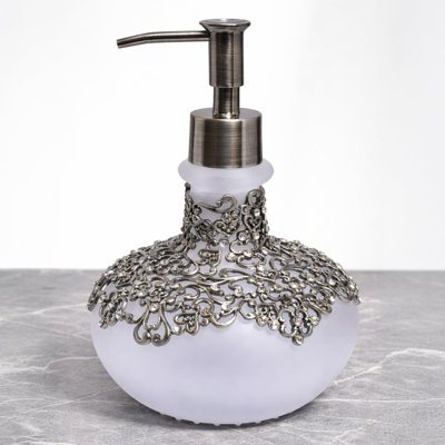Distributeur de savon en verre rond rechargeable avec pompe en métal pour décoration de salle de bain et cadeau de Noël