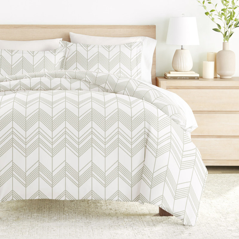 Ensemble de housse de couette en microfibre à motif de chevrons ultra doux, Housse de couette simple + 1 taie décorative stan