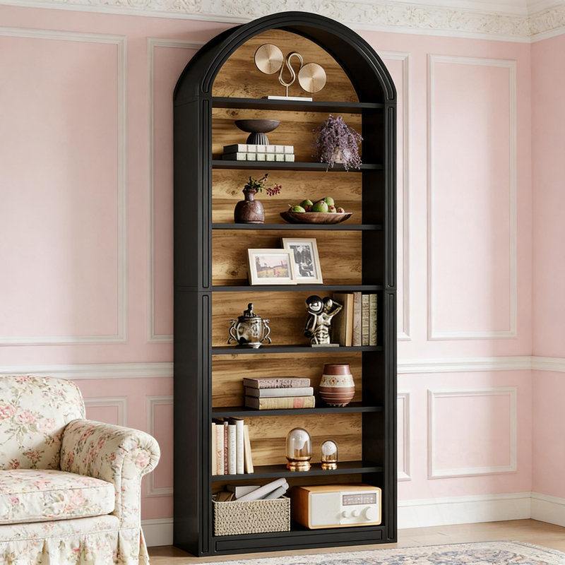 Arched shape Bookcase with open shelves, Black