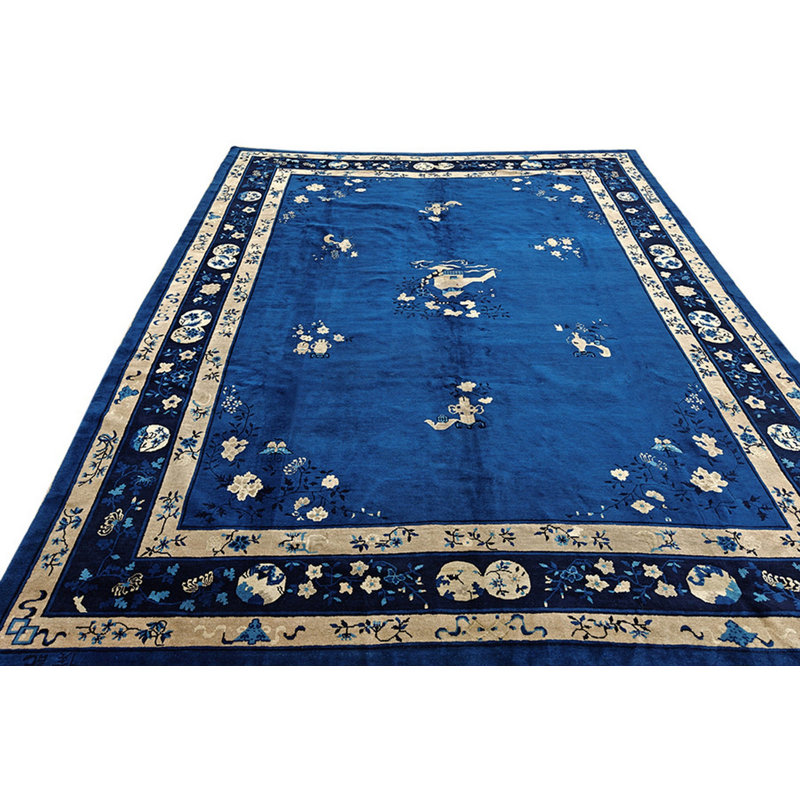 Antique Peking Chinese Floral Hooked Rug