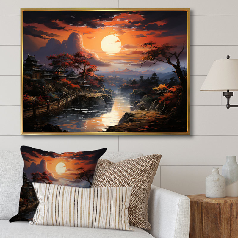 Asian Art Silk Dawn, reproduction d'art sur toile, H 24 po x l 32 po x P 1 po, Cadre flottant doré