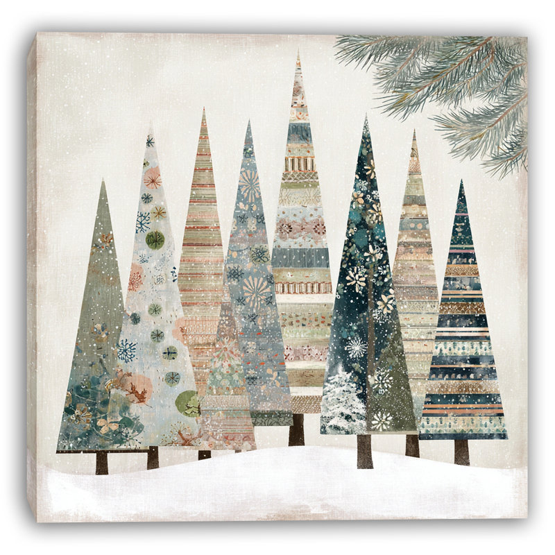 «Patchwork Winter Pines», art mural sur toile tendue, H 20 po x l 20 po