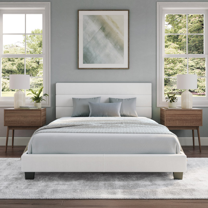 Piedmont Light Faux Leather Queen Platform Bed with Tufted Headboard