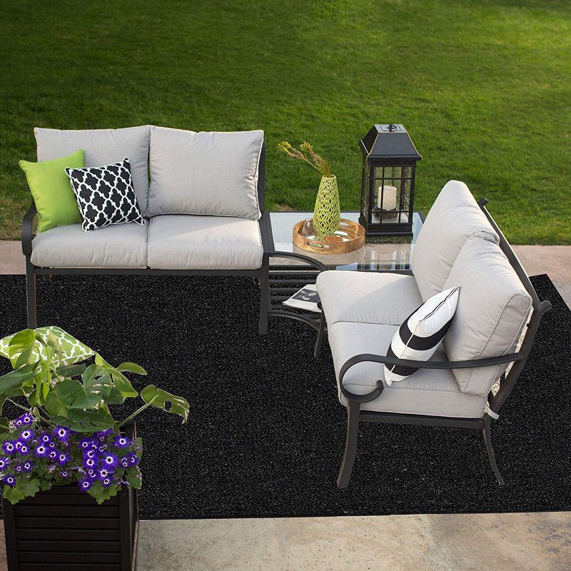 Tapis intérieur / extérieur couleur unie Analiese Collection - noir, Rond 10 pi