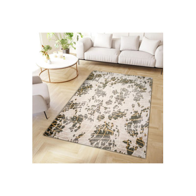 Northern Collection Yellow Beige Striped Patterned Woven Base Decorative Rug