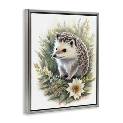 Hedgehog & White Flower Canvas Wall Art by Denise Dundon