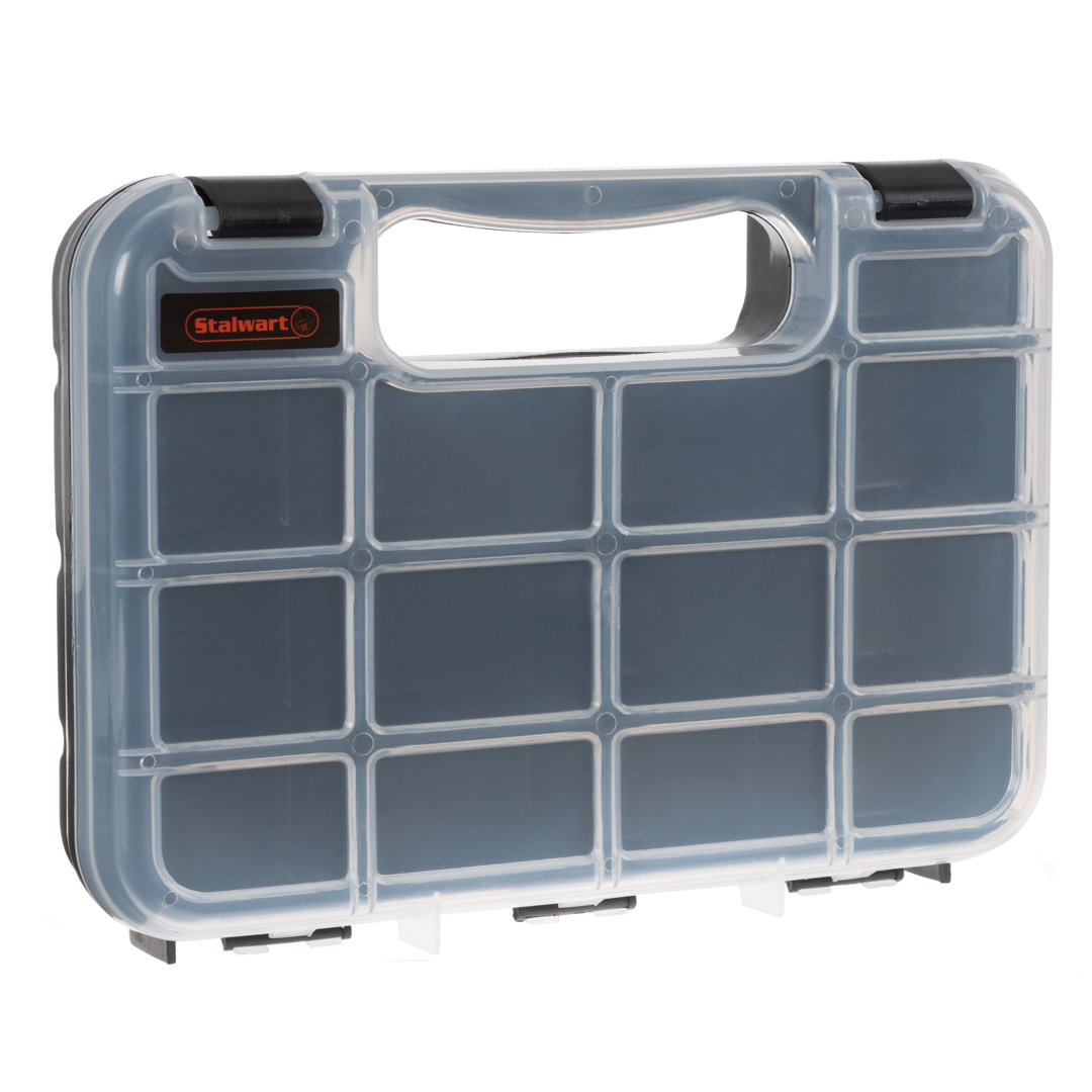 Portable Storage Case with Secure Locks and 14 Small Compartments for Hardware, Screws by Stalwart Stalwart
