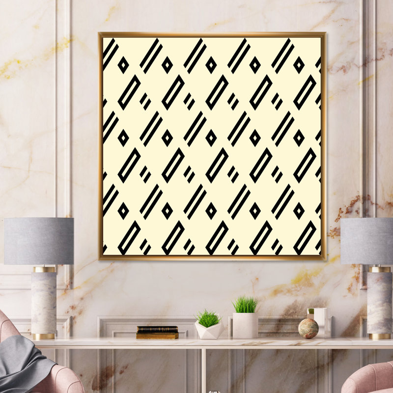 «Beige Black Diagonal Geometrics», impression sur toile, H 30 po x l 30 po, Cadre flottant doré