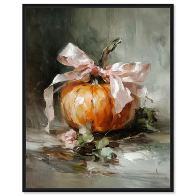 «Pumpkin with the Pink Bow», reproduction d'Halloween par Art Remedy, cadre noir, 16 x 20