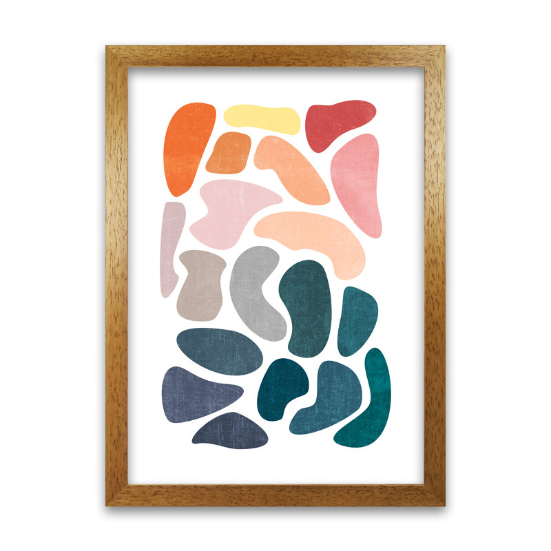Colourful Abstract Shapes B - Print, Oak Frame, 42cm H x 30cm W x 3cm D
