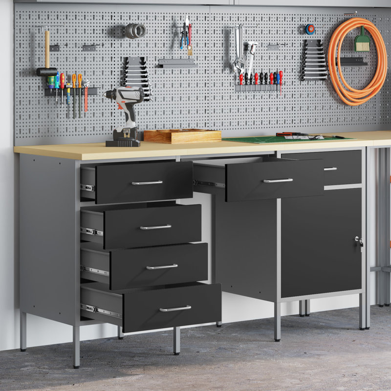 Work Cabinet with Drawer with Lock, Black