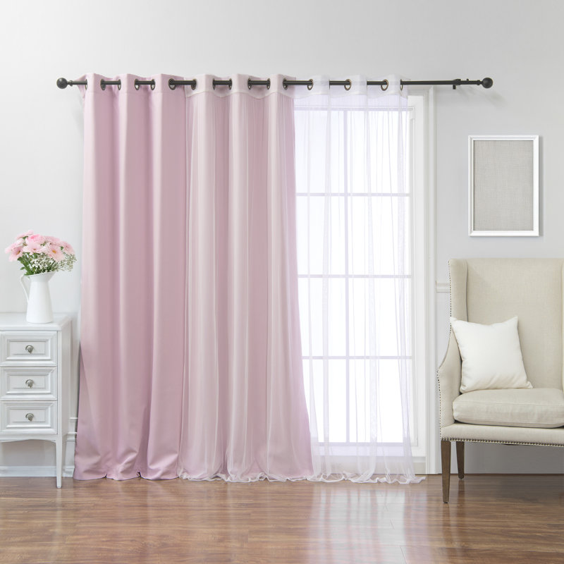 Granados Thermal Room Darkening Sheer and Solid Curtain (Set of 2), Light Pink, 80" W x 84" L