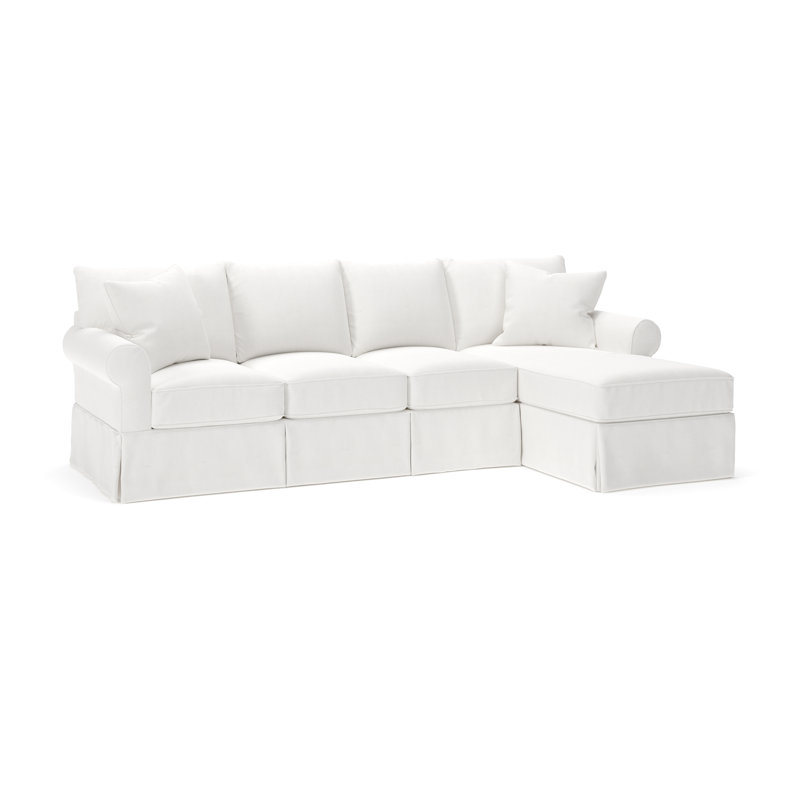Amari Slipcovered Sectional with Sleeper Sofa, Right Hand Facing, Drusky Moonglow Sustain® Basketweave