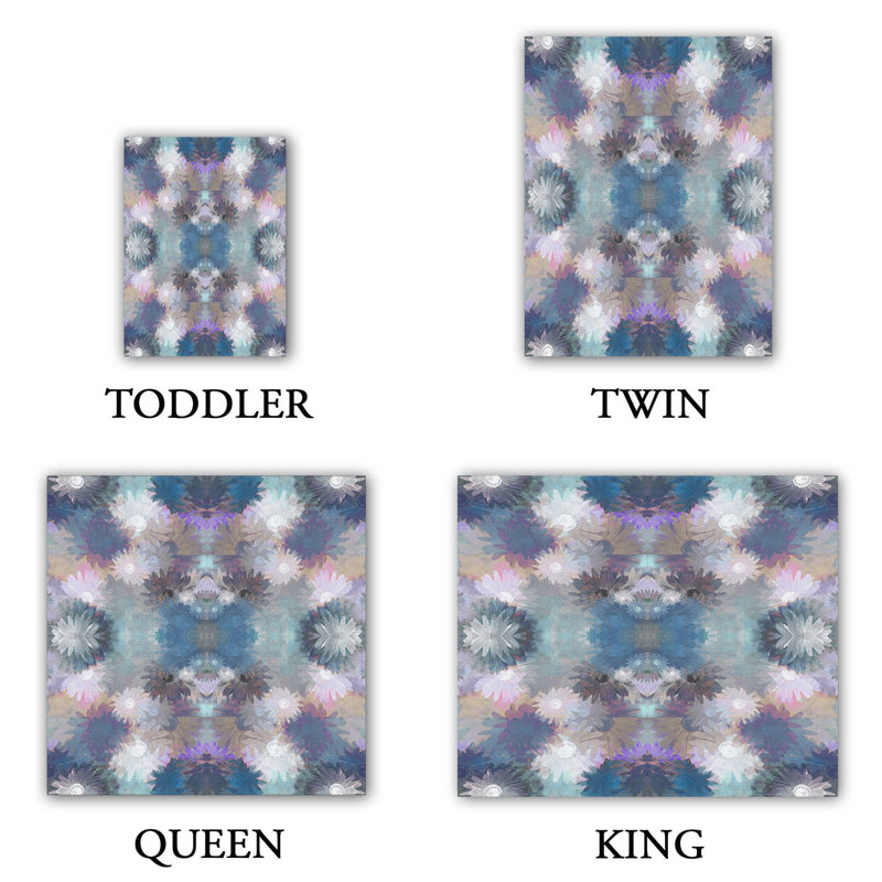 Ensemble de housse de couette en cascade rosé plum, 1 housse simple + 1 taie standard, Bleu, mauve et vert