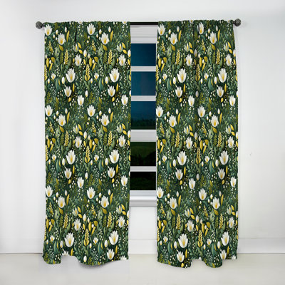Meadow Greenery Botanical Green II - Floral Curtain - Velvet Room Darkening - 1 panel