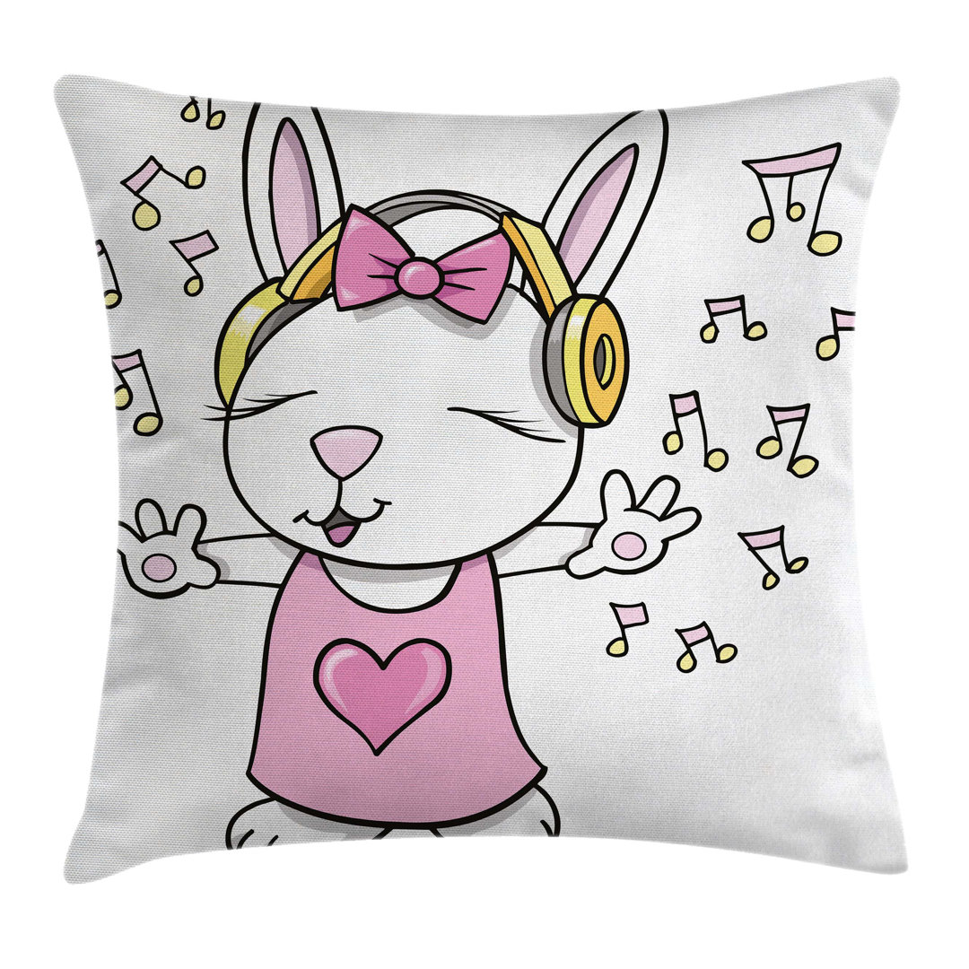 Kids Cartoon Rock Star Bunny Pillow Cover Ambesonne 