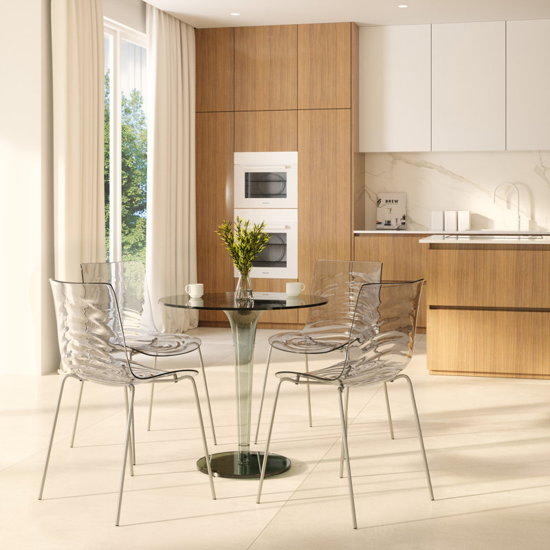Minelli Dining Side Chair with Water Ripple Design and Chrome Legs, Clear