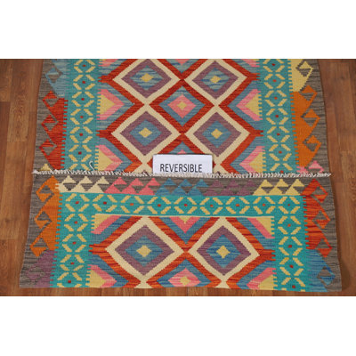 Geometric Kilim Reversible Wool Rug 4x6