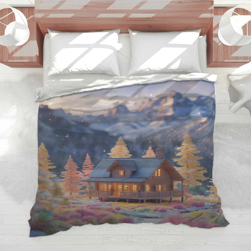 Cozy Cabin In Mountains Comforter, Twin