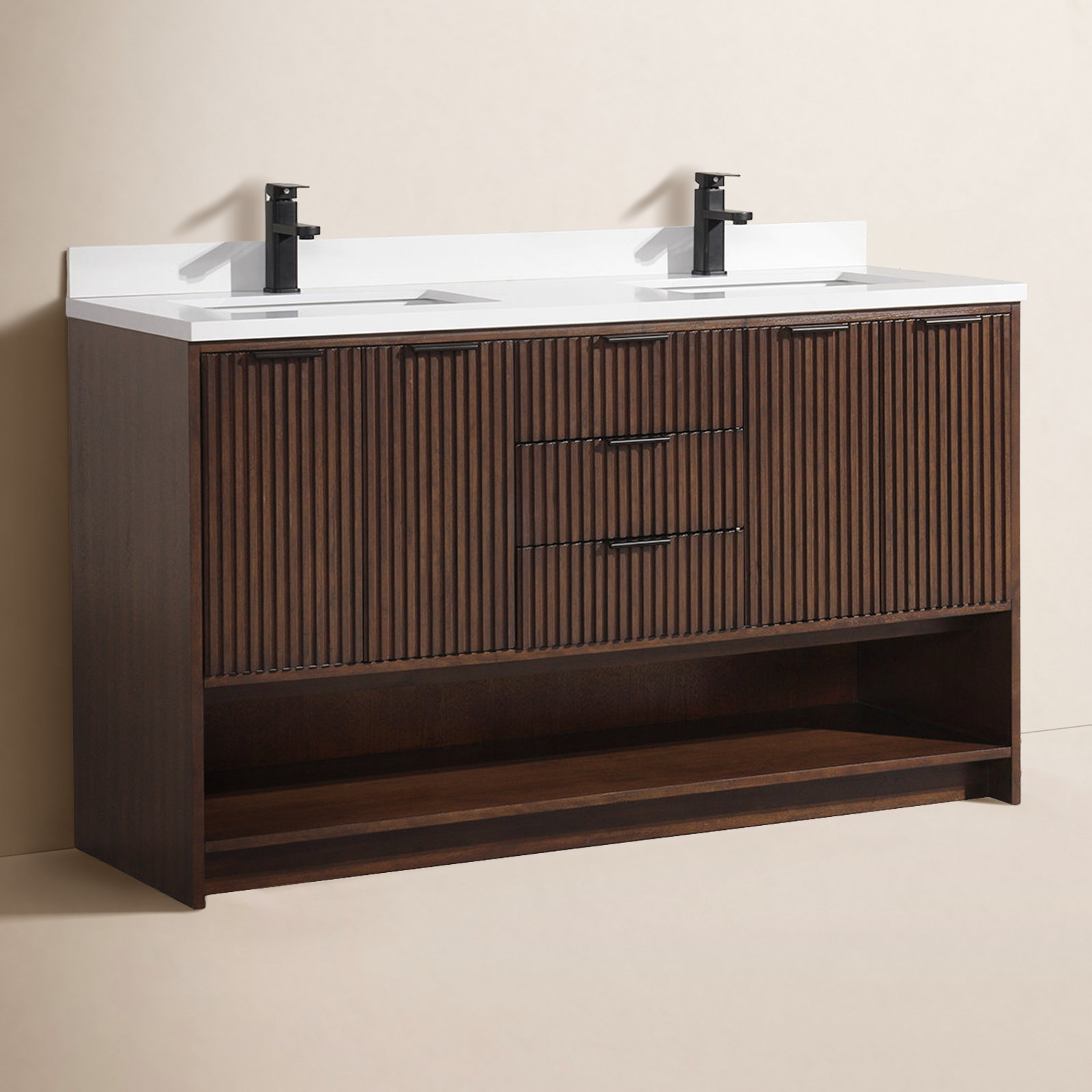 Anelie 55'' Double Bathroom Vanity, Walnut