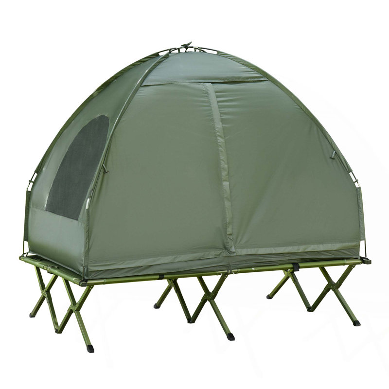 Lit de camp pliable pour 2 personnes avec tente, couvre-lit et matelas gonflable épais Outsunny
