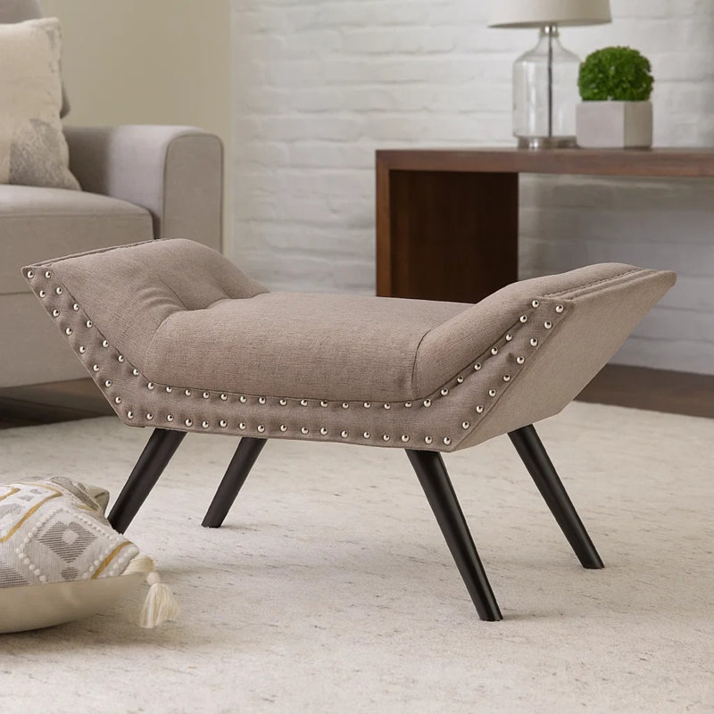 Banc Vibe, tissu capitonné gris, 36 po, garniture cloutée, Gris