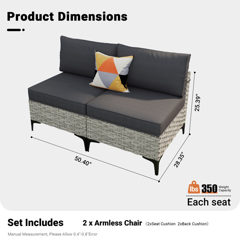 Emroy 2- Piece Patio Chair With Cushions, Black