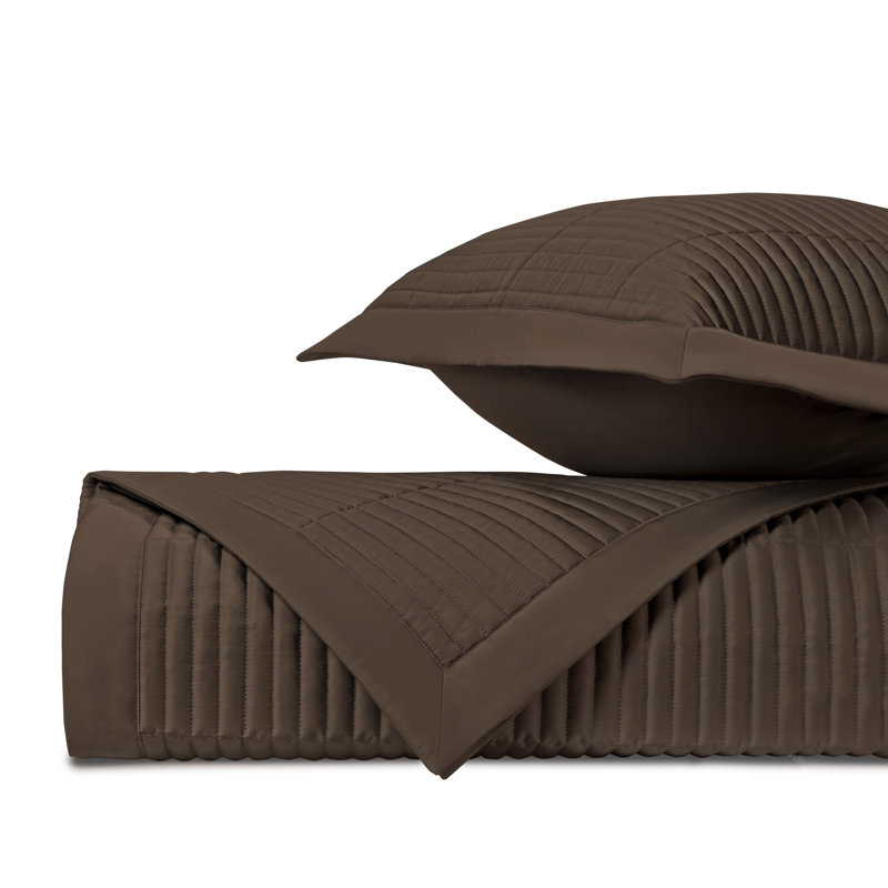 Channel Quilted Sateen Coverlet Set, Chocolate, Queen Quilt + 2 Euro Shams