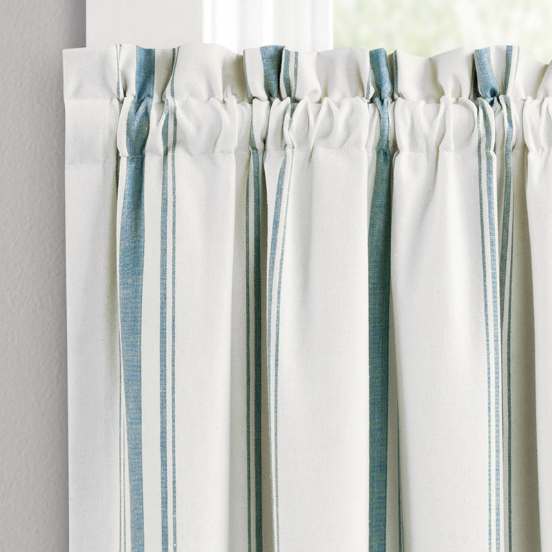 Striped Cotton Tailored Window Valance, Blue, 18" W x 52" L