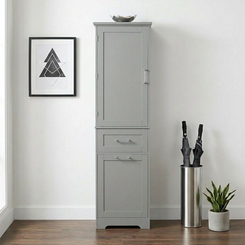 Modern Stylish Tall Bathroom Storage Cabinet Linen Cabinet with a Cabinet and Two Drawers, Gray