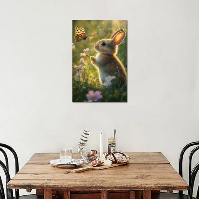  Bunny Canvas Wall Art - Easter Bunny Pictures Wall Decor, Spring Meadow Rabbit Rabbit Wall Art for Living Room or Nursery, Framed Art, 12×16 inches