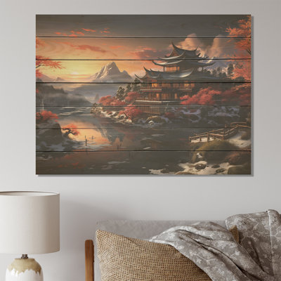 Asian Snow Landscape Temple Serenity I - Chine sur bois