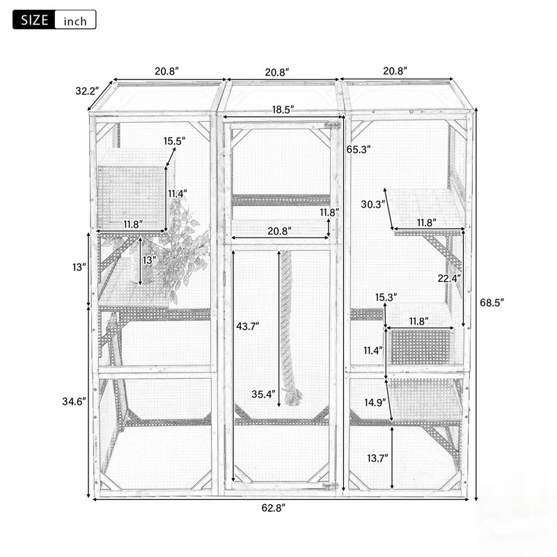 Enceinte de bricolage pour chat avec plusieurs plateformes, deux condos et deux portes d'entrée pour un jeu sécuritaire et captivant