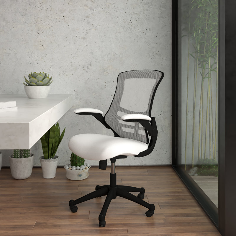 Mid-Back Mesh Swivel Ergonomic Task Office Chair with Flip-Up Arms, Black, White