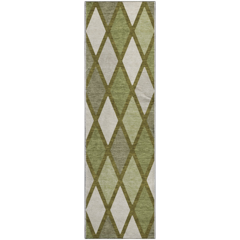 Premium Machine Washable Prisco Olive Rug, Runner 2'3" x 7'6"