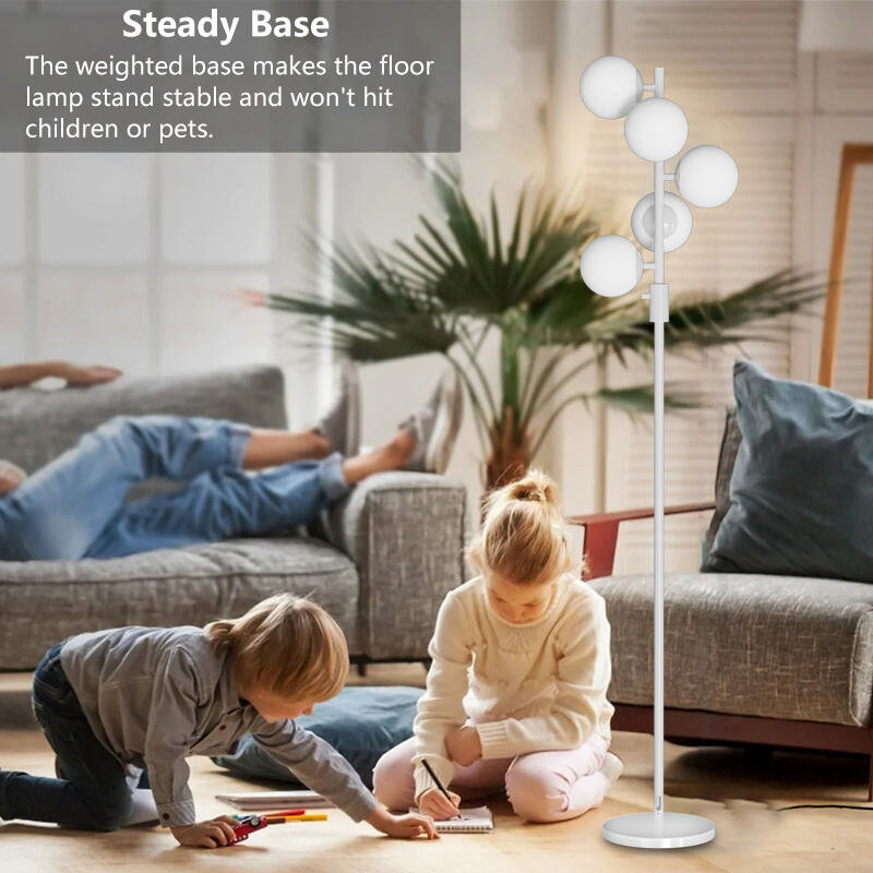Dimmable Globe Floor Lamp Mid Century Modern Floor Lamp with 5Pcs 3000K G9 Bulbs Stepless Brightness Adjustable Standing Lamps with Stable Base for Living Room Bedroom Office