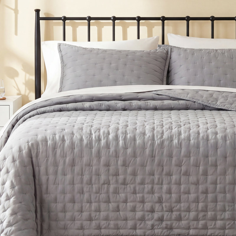 Riggi 100% Cotton Silky Soft Modern Contemporary 1 Piece Quilt, King Quilt, Gray