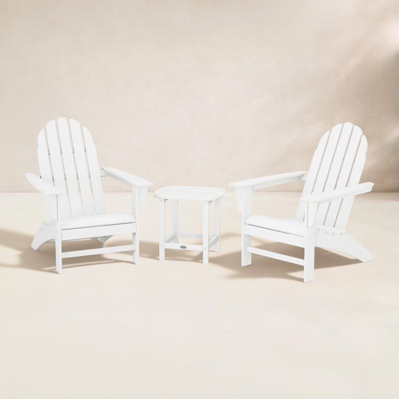 Vineyard 3-Piece Adirondack Set with South Beach 18" Side Table, White