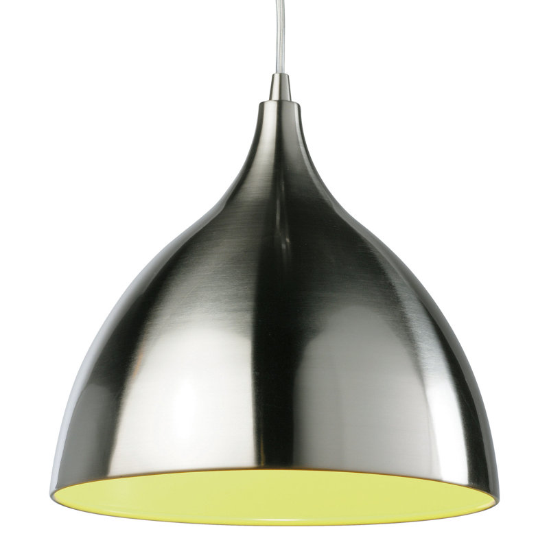 1 - Light Brushed Nickel Dome Pendant, Green, E27