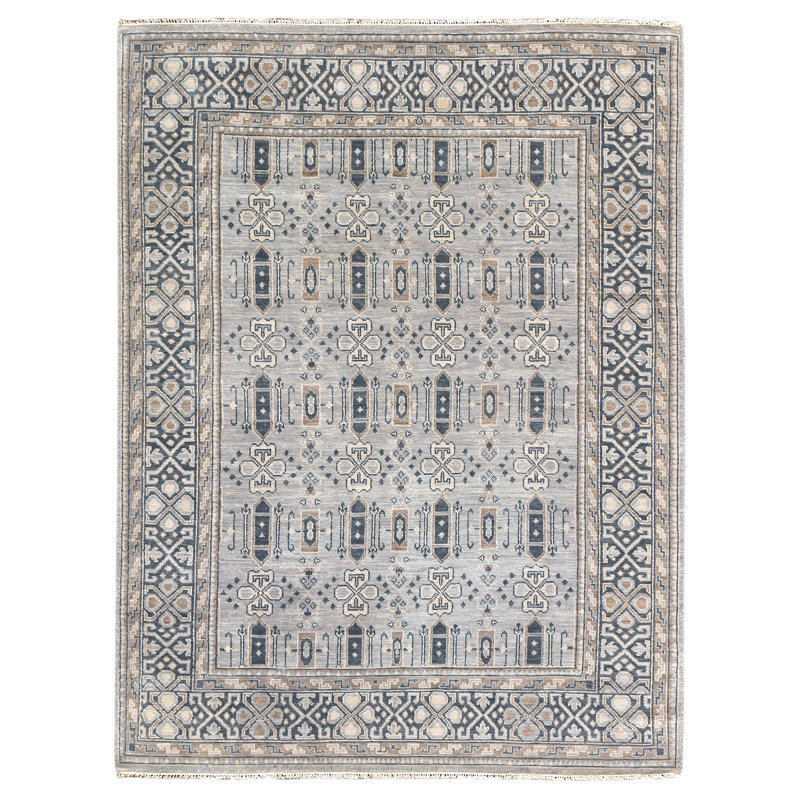 Seeneytown Transitional Hand Knotted Natural Wool Area Rug, Rectangle 10' x 14'
