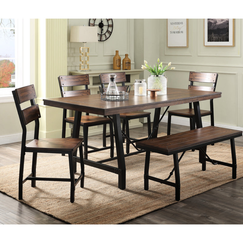 Oak And Black Bench With Stable Construction For Dining Rooms Stylish In