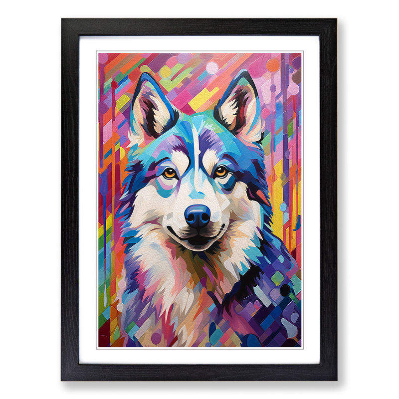 Husky Colour Field - Framed Print, 64cm H x 46cm W x 2cm D, Black Framed