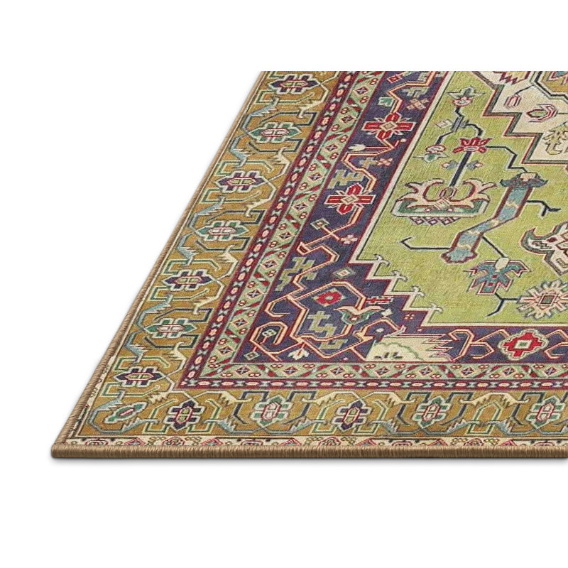 Tapis traditionnel vert / rouge Nayini, Rectangle 2 pi x 5 pi