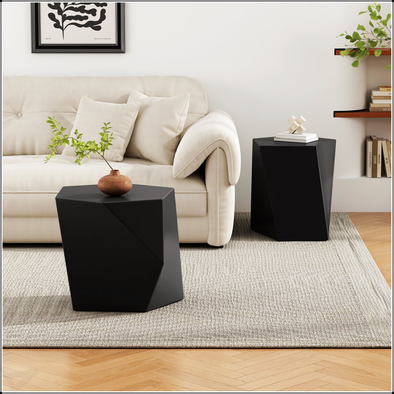 ENSEMBLE DE TABLE À CAFÉ MODERNE MGO avec plateaux Pentagon et Hexagon uniques, finition noire audacieuse et conception stable