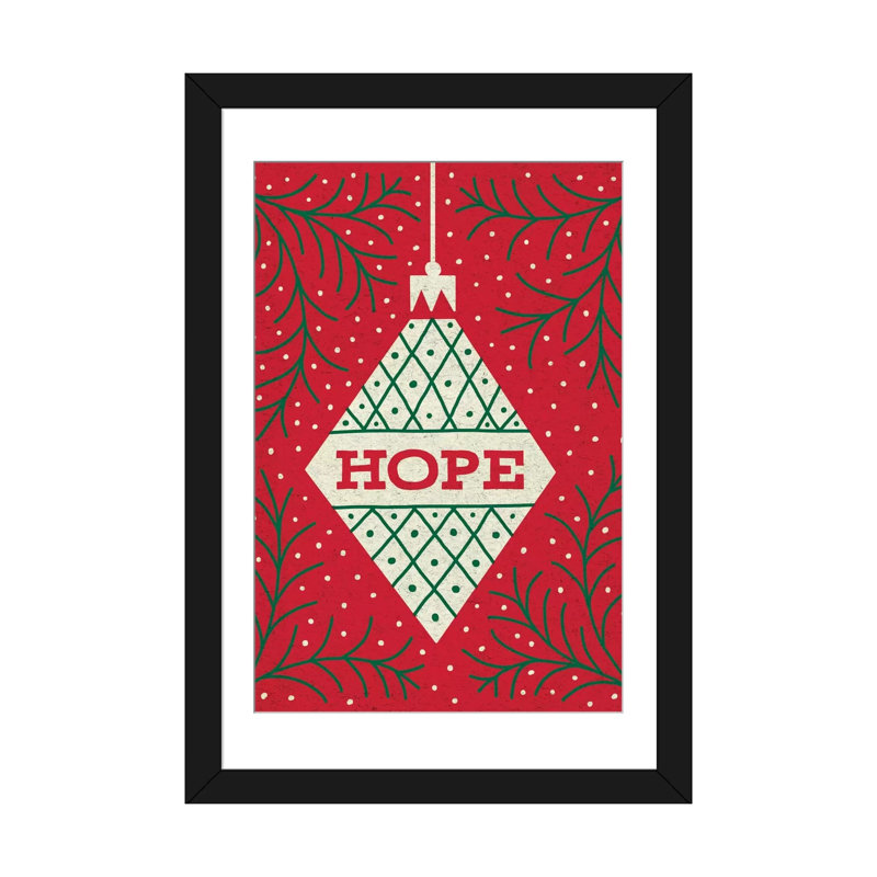 «Jolly Holiday Ornaments Series: Hope», impression sur toile, Papier d'art encadré noir, H 32 po x l 24 po x P 1 po, Blanc